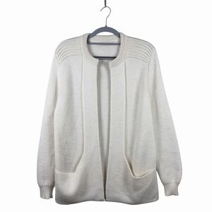 Simply‎ Natural Ivory Cream Alpaca Open Front Cardigan Sweater w Pockets